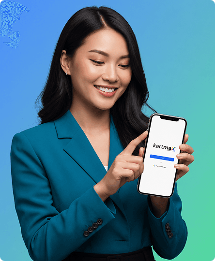 KartmaX team member showcasing the platform on mobile